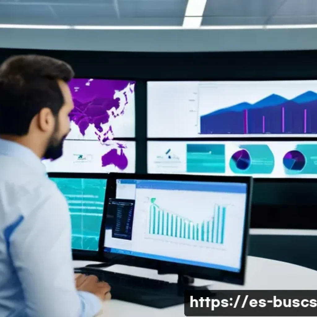 인 미디어 비즈니스의 데이터 분석 도구 활용 - A modern media control room filled with diverse Spanish-speaking professionals analyzing large digit...