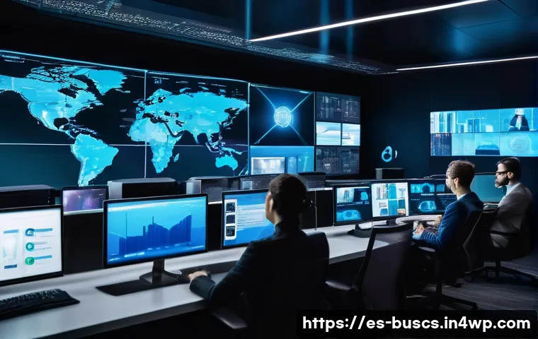 인 미디어 비즈니스의 리스크 평가 방법 - A modern digital media control room with diverse professionals actively monitoring multiple large sc...