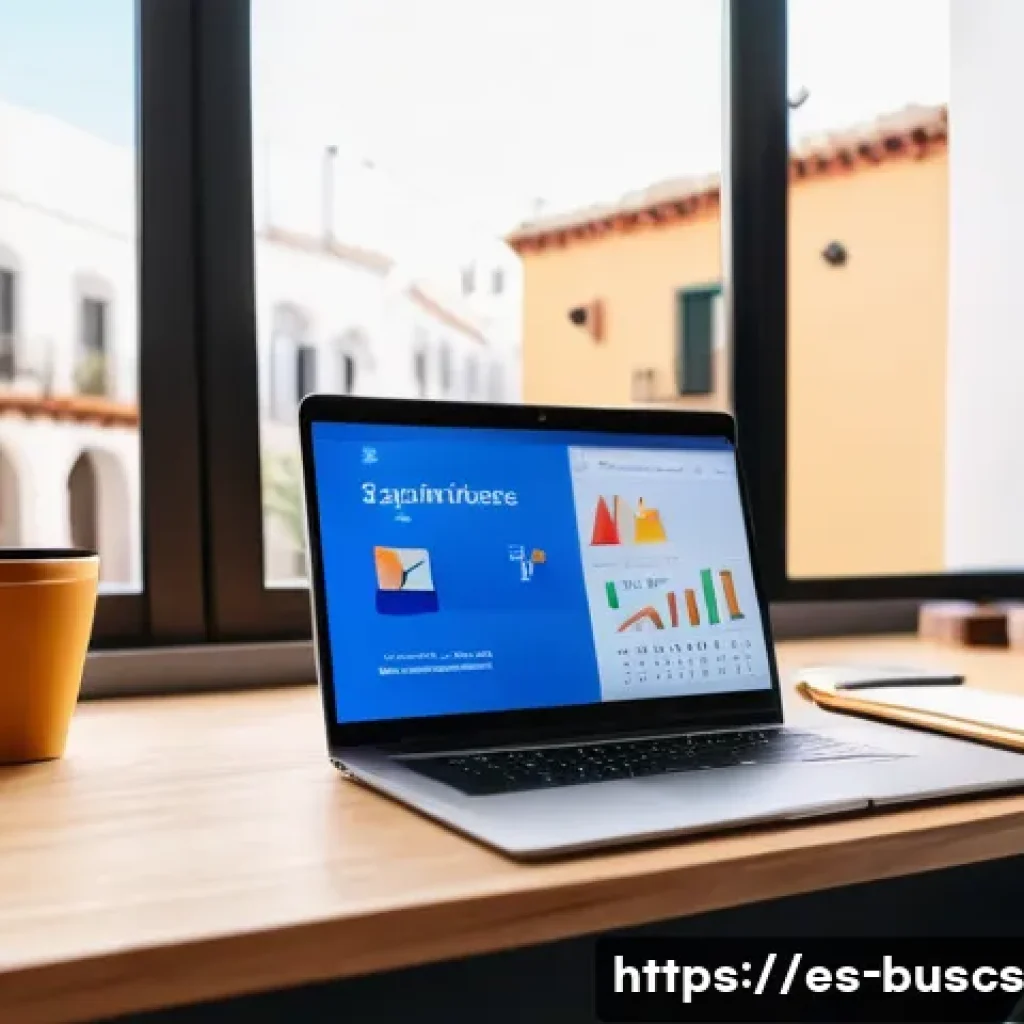 인 미디어 비즈니스 운영 시 주의할 점 - A vibrant digital marketing workspace tailored for a Spanish-speaking audience, featuring a modern l...