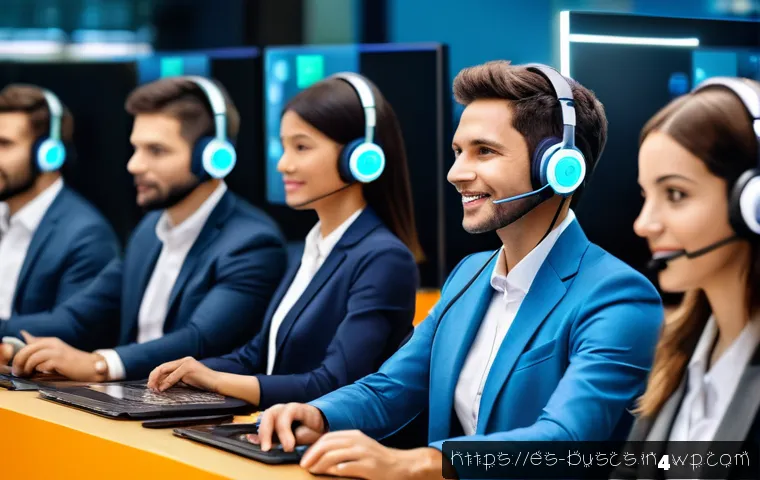 인 미디어 비즈니스의 고객 응대 프로세스 - A modern customer service center in a bustling Latin American city, featuring a diverse team of cust...
