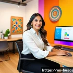 Home 18 인 미디어 비즈니스 시작하기 위한 필수 도구 - A modern digital entrepreneur workspace showing a Hispanic professional woman in her 30s, wearing bu...