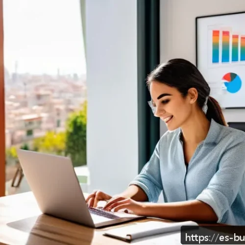 Home 17 인 미디어 콘텐츠 최적화 기법 - A vibrant digital marketing workspace in a modern Spanish home office, featuring a young Hispanic wo...