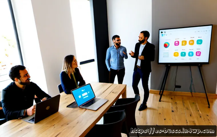 Home 17 인 미디어 비즈니스의 소셜 미디어 활용 전략 - Photorealistic editorial scene of a Spanish-speaking media business team planning a social media str...